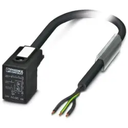 Sensor actuator cable, valve connector DIN shape B to open end, 3 pole, 10 m, PVC, black, 4 A, 1400607