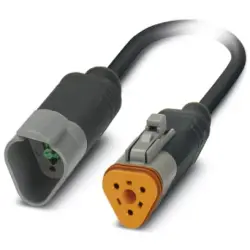 Sensor actuator cable, cable plug to cable socket, 3 pole, 0.3 m, PUR, black, 8 A, 1415003