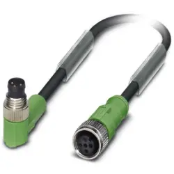 Sensor actuator cable, M8-cable plug, angled to M12-cable socket, straight, 3 pole, 0.6 m, PUR, black, 4 A, 1682391