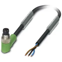 Sensor actuator cable, M8-cable plug, angled to open end, 3 pole, 5 m, PVC, black, 4 A, 1415867