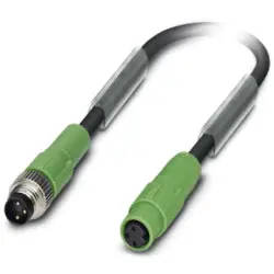 Sensor actuator cable, M8-cable plug, straight to M8-cable socket, straight, 3 pole, 1 m, PUR, black, 4 A, 1417700