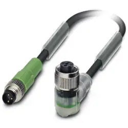 Sensor actuator cable, M8-cable plug, angled to M12-cable socket, angled, 3 pole, 1.5 m, PUR, black, 4 A, 1693380