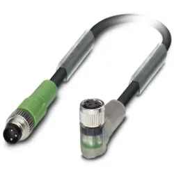 Sensor actuator cable, M8-cable plug, straight to M8-cable socket, angled, 3 pole, 3 m, PUR, black, 4 A, 1682016