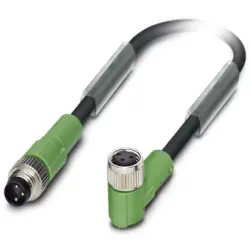 Sensor actuator cable, M8-cable plug, straight to M8-cable socket, angled, 3 pole, 3 m, PVC, black, 4 A, 1415890