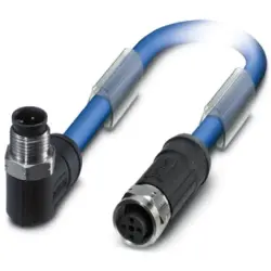 Sensor actuator cable, M12-cable plug, angled to M12-cable socket, straight, 3 pole, 1 m, PVC, blue, 4 A, 1419112