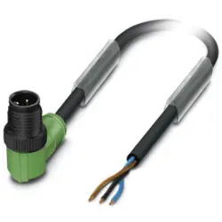 Sensor actuator cable, M12-cable plug, angled to open end, 3 pole, 1.5 m, PUR, black, 4 A, 1442557