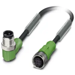 Sensor actuator cable, M12-cable plug, angled to M12-cable socket, straight, 3 pole, 0.3 m, PUR, black, 4 A, 1668551