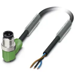 Sensor actuator cable, M12-cable plug, angled to open end, 3 pole, 5 m, PUR, black, 4 A, 1668153