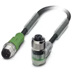 Sensor actuator cable, M12-cable plug, straight to M12-cable socket, angled, 3 pole, 3 m, PUR, black, 4 A, 1694583