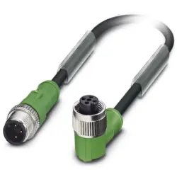 Sensor actuator cable, M12-cable plug, straight to M12-cable socket, angled, 3 pole, 3 m, PVC, black, 4 A, 1415520