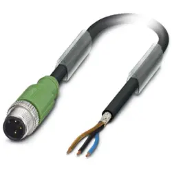 Sensor actuator cable, M12-cable plug, straight to open end, 3 pole, 5 m, PUR, black, 4 A, 1682676