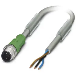 Sensor actuator cable, M12-cable plug, straight to open end, 3 pole, 10 m, PUR, gray, 4 A, 1456763