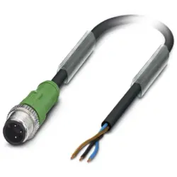 Sensor actuator cable, M12-cable plug, straight to open end, 3 pole, 5 m, PVC, black, 4 A, 1693173