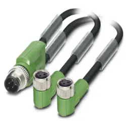 Sensor actuator cable, M12-cable plug, straight to M8-cable socket, angled, 3 pole, 0.6 m, PUR, black, 4 A, 1671386