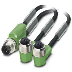 Sensor actuator cable, M12-cable plug, straight to M12-cable socket, angled, 3 pole, 0.6 m, PUR, black, 4 A, 1669000