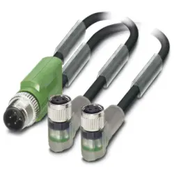 Sensor actuator cable, M12-cable plug, straight to M8-cable socket, angled, 3 pole, 3 m, PUR, black, 4 A, 1671441