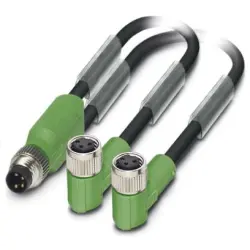 Sensor actuator cable, M8-cable plug, straight to M8-cable socket, angled, 3 pole, 3 m, PUR, black, 4 A, 1458732