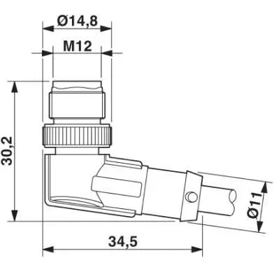Sensor actuator cable, M12-cable plug, angled to valve connector DIN shape A, 3 pole, 0.6 m, PUR, black, 4 A, 1434947 - 1