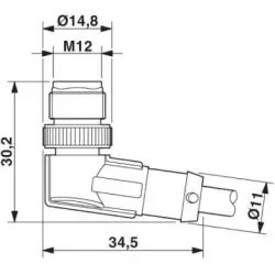 Sensor actuator cable, M12-cable plug, angled to valve connector DIN shape B, 3 pole, 0.6 m, PUR, black, 4 A, 1435344