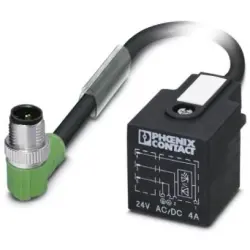 Sensor actuator cable, M12-cable plug, angled to valve connector DIN shape A, 3 pole, 1.5 m, PUR, black, 4 A, 1434950