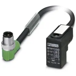 Sensor actuator cable, M12-cable plug, angled to valve connector DIN shape A, 3 pole, 3 m, PUR, black, 4 A, 1434963