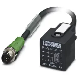 Sensor actuator cable, M12-cable plug, straight to valve connector DIN shape A, 3 pole, 0.6 m, PUR, black, 4 A, 1434895