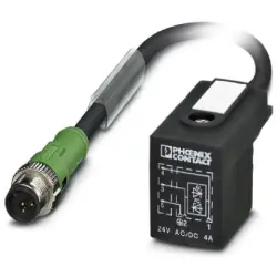 Sensor actuator cable, M12-cable plug, straight to valve connector DIN shape B, 3 pole, 1.5 m, PUR, black, 4 A, 1435153