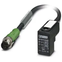 Sensor actuator cable, M12-cable plug, straight to valve connector DIN shape C, 3 pole, 1.5 m, PUR, black, 4 A, 1435603