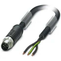 Sensor actuator cable, M12-cable plug, straight to open end, 3 pole, 2 m, PVC, black, 16 A, 1411637
