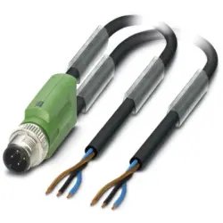 Sensor actuator cable, M12-cable plug, straight to open end, 3 pole, 10 m, PUR, black, 4 A, 1524239