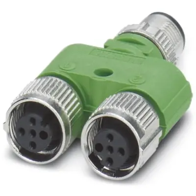 Adapter, 2 x M12 (4 pole, socket) to M12 (4 pole, plug), Y-shape, 1523968 - 1