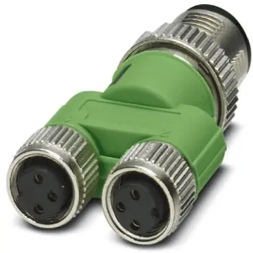 Adapter, 2 x M12 (3 pole, socket) to M12 (4 pole, plug), Y-shape, 1523984 - 1