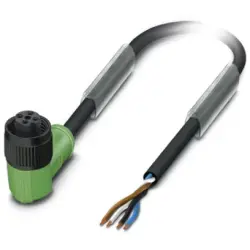 Sensor actuator cable, M12-cable socket, angled to open end, 4 pole, 1.5 m, PUR, black, 4 A, 1442719