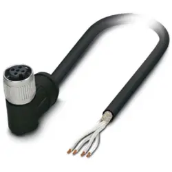 Sensor actuator cable, M12-cable socket, angled to open end, 4 pole, 2 m, PE-X, black, 4 A, 1407320