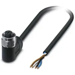 Sensor actuator cable, M12-cable socket, angled to open end, 4 pole, 2 m, PE-X, black, 4 A, 1407968