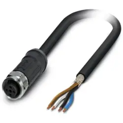Sensor actuator cable, M12-cable socket, straight to open end, 4 pole, 5 m, PE-X, black, 4 A, 1454163