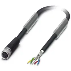 Sensor actuator cable, M8-cable socket, straight to open end, 4 pole, 5 m, PUR, black, 4 A, 1543304