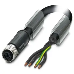 Sensor actuator cable, M12-cable socket, straight to open end, 4 pole, 5 m, PUR, black, 12 A, 1408845