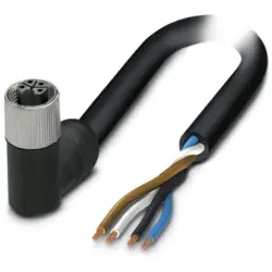 Sensor actuator cable, M12-cable socket, angled to open end, 4 pole, 5 m, PUR, black, 16 A, 1425079