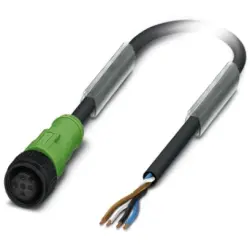 Sensor actuator cable, M12-cable socket, straight to open end, 4 pole, 5 m, PUR, black, 4 A, 1442492