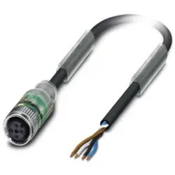 Sensor actuator cable, M12-cable socket, straight to open end, 4 pole, 5 m, PUR, black, 4 A, 1694826