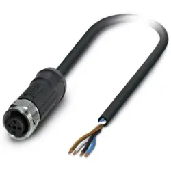 Sensor actuator cable, M12-cable socket, straight to open end, 4 pole, 10 m, PE-X, black, 4 A, 1454095