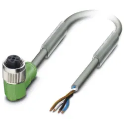 Sensor actuator cable, M12-cable socket, angled to open end, 4 pole, 10 m, PUR, gray, 4 A, 1456983