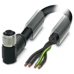 Sensor actuator cable, M12-cable socket, angled to open end, 4 pole, 10 m, PUR, black, 12 A, 1408854