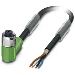 Sensor actuator cable, M12-cable socket, angled to open end, 4 pole, 10 m, PUR, black, 4 A, 1500729