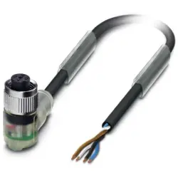 Sensor actuator cable, M12-cable socket, angled to open end, 4 pole, 10 m, PUR, black, 4 A, 1681020