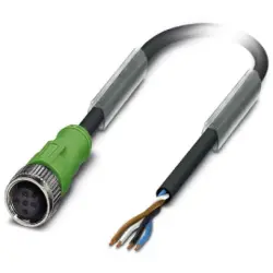 Sensor actuator cable, M12-cable socket, straight to open end, 4 pole, 10 m, PUR, black, 4 A, 1683002