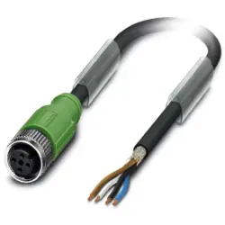 Sensor actuator cable, M12-cable socket, straight to open end, 4 pole, 10 m, PUR, black, 4 A, 1500716