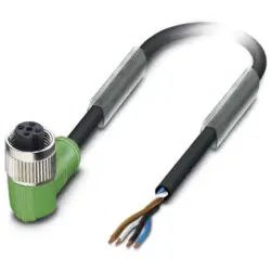 Sensor actuator cable, M12-cable socket, angled to open end, 4 pole, 10 m, PVC, black, 4 A, 1415608