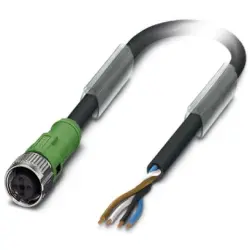 Sensor actuator cable, M12-cable socket, straight to open end, 4 pole, 15 m, PUR, black, 4 A, 1555677